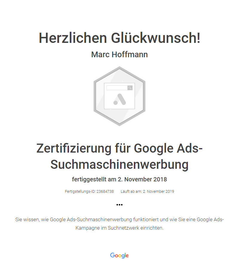 Google Ads Zertifikat